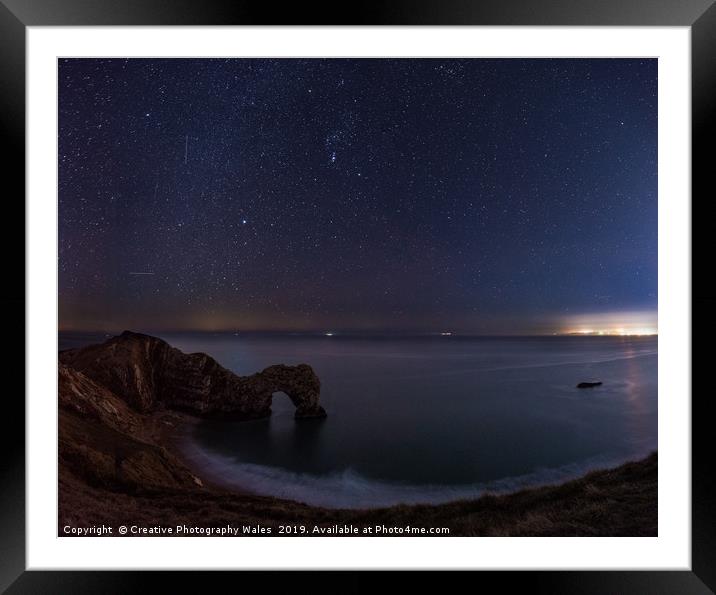 Durdle Door at Night, Jurassic Coast Framed Mounted Print by Creative Photography Wales