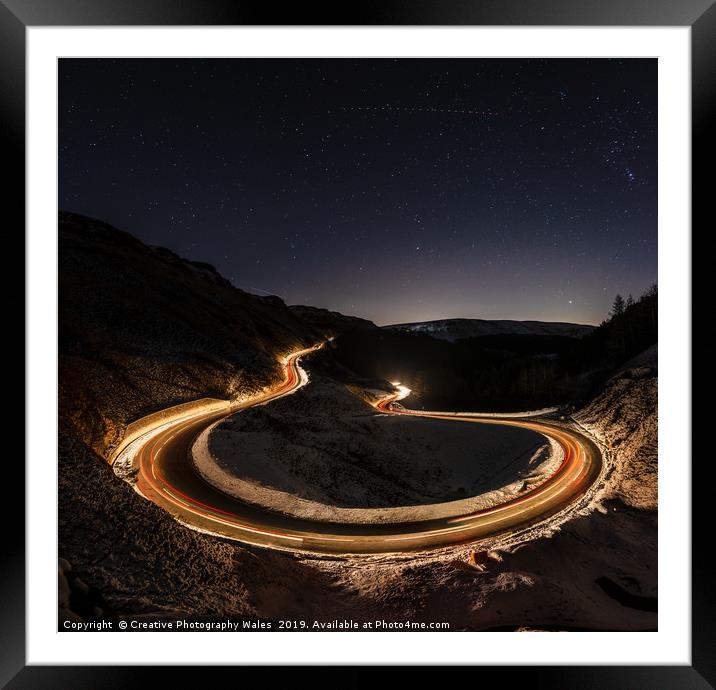 Bwlch-y-Clawdd Mountain Road at Night Framed Mounted Print by Creative Photography Wales