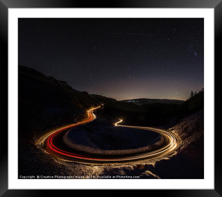 Bwlch-y-Clawdd Mountain Road at Night Framed Mounted Print by Creative Photography Wales
