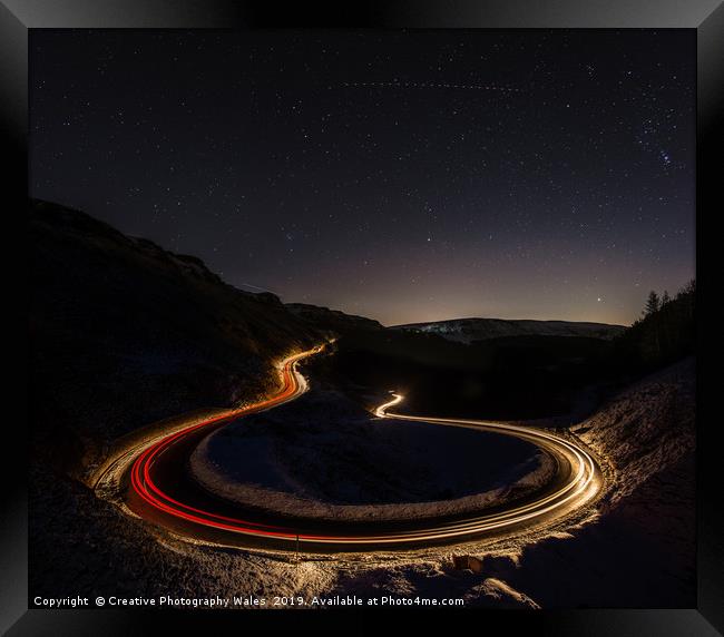 Bwlch-y-Clawdd Mountain Road at Night Framed Print by Creative Photography Wales