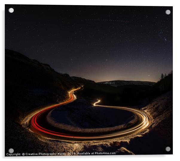 Bwlch-y-Clawdd Mountain Road at Night Acrylic by Creative Photography Wales