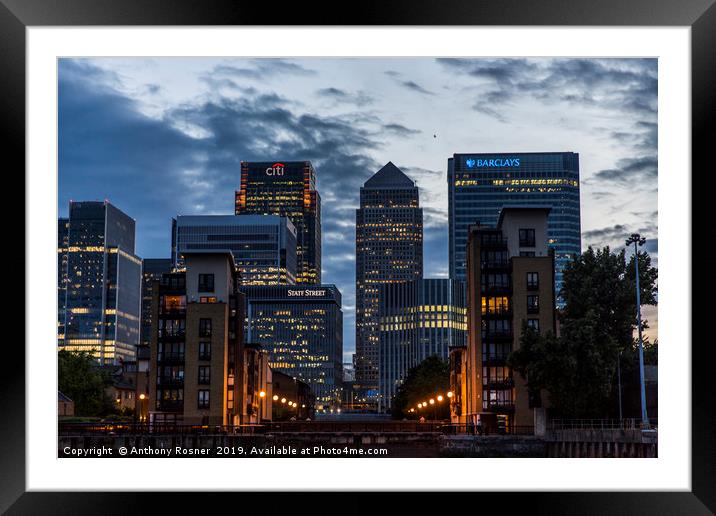 Summer Evening in Canary Wharf Framed Mounted Print by Anthony Rosner