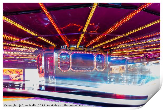The Waltzer fairgrown ride at Kings Lynn, Norfolk Print by Clive Wells