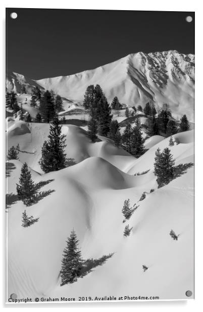 Undulating snowy mountainscape monochrome Acrylic by Graham Moore