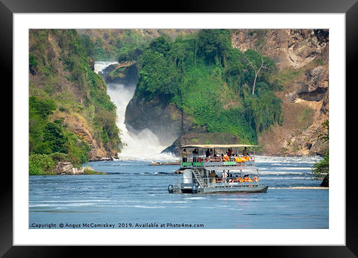 Tourist boat in front of Murchison Falls in Uganda Framed Mounted Print by Angus McComiskey