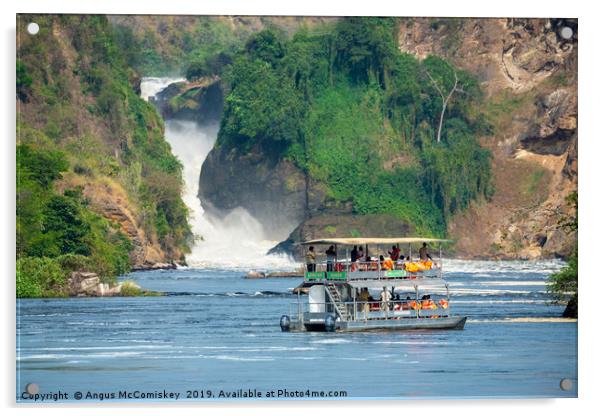 Tourist boat in front of Murchison Falls in Uganda Acrylic by Angus McComiskey