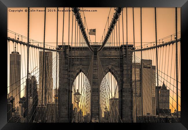 Brooklyn Bridge at Dawn Framed Print by Colin Keown