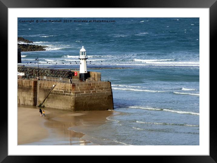 St Ives Lighthouse. Framed Mounted Print by Lilian Marshall