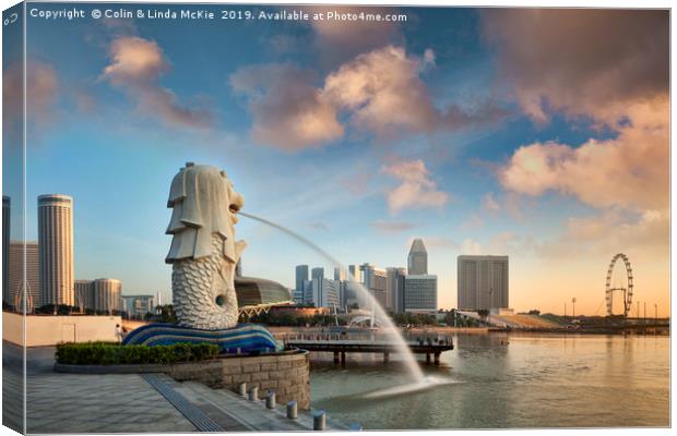 Singapore, The Merlion at Sunrise Canvas Print by Colin & Linda McKie