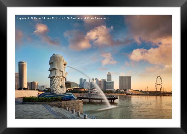 Singapore, The Merlion at Sunrise Framed Mounted Print by Colin & Linda McKie