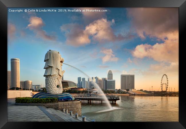 Singapore, The Merlion at Sunrise Framed Print by Colin & Linda McKie