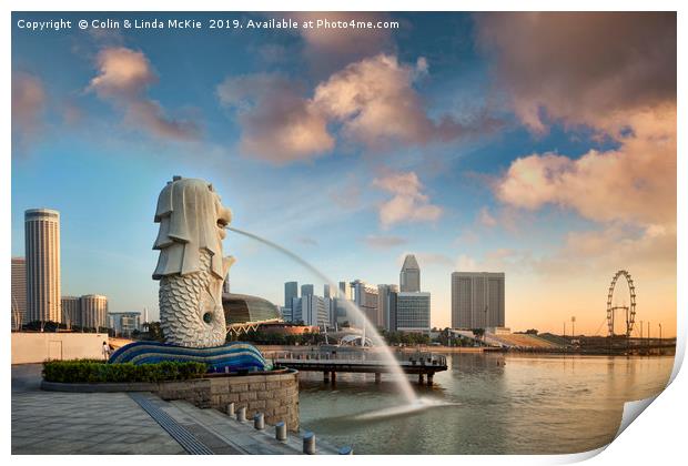 Singapore, The Merlion at Sunrise Print by Colin & Linda McKie