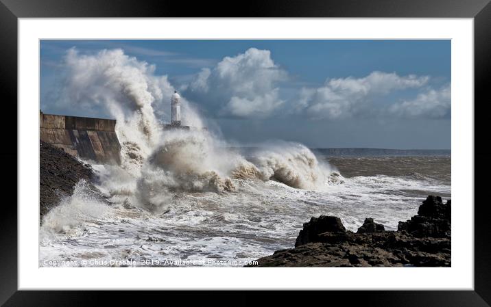 Porthcawl lighthouse in a storm  Framed Mounted Print by Chris Drabble