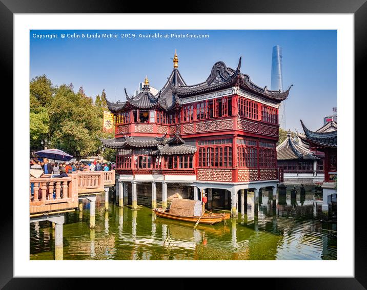 Huxinting Tea House and Nine Turn Bridge, Shanghai Framed Mounted Print by Colin & Linda McKie