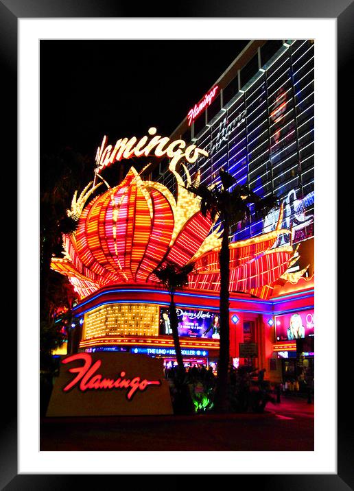 Flamingo Las Vegas Hotel Neon Signs America Framed Mounted Print by Andy Evans Photos
