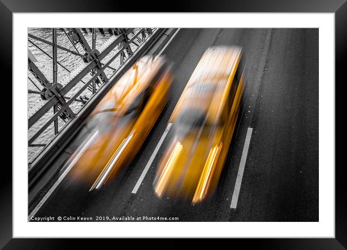 Yellow cabs crossing Brooklyn Bridge Framed Mounted Print by Colin Keown