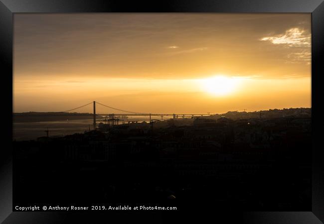 Sunset over Lisbon Portugal Framed Print by Anthony Rosner