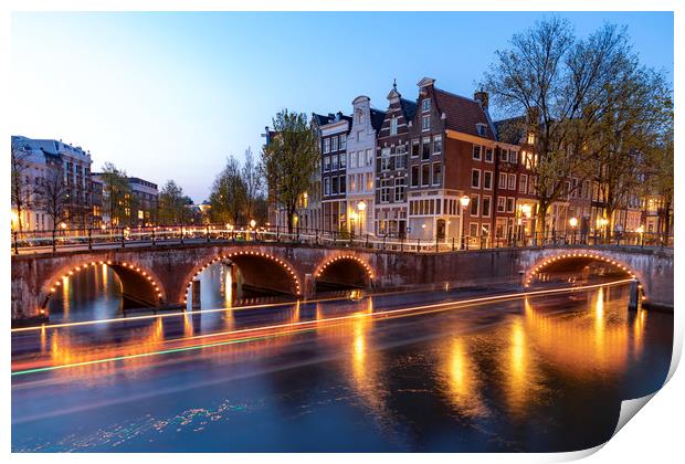 Amsterdam calm canal at the blue sunset hour Print by Ankor Light
