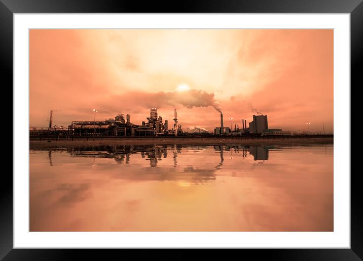 Reflection of refineries and its chimney Framed Mounted Print by Ankor Light
