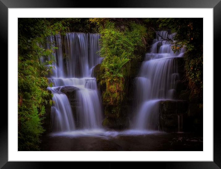 Penllergare waterfall on the Afon Llan river Framed Mounted Print by Leighton Collins