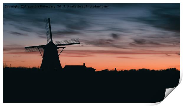 Windmill at sunset Print by Alexandre Rotenberg
