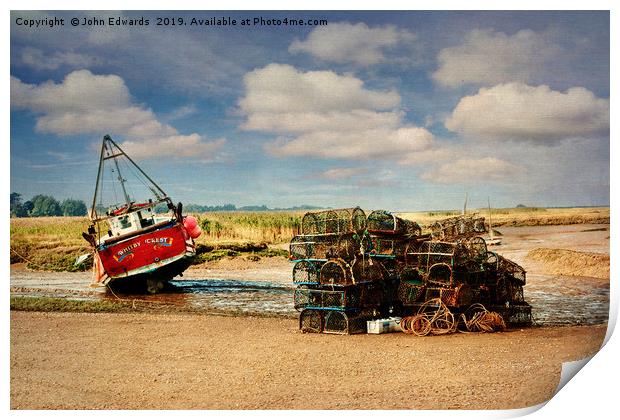 Whitby Crest and Lobster Pots Print by John Edwards