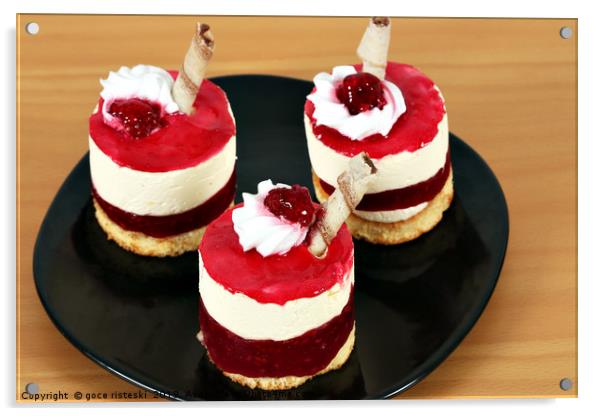three raspberry cake on dish Acrylic by goce risteski