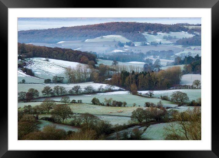 Looking across the fields and woods of an English  Framed Mounted Print by David Wall