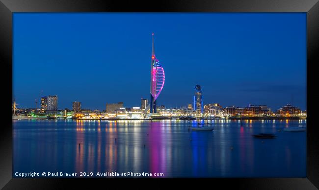 Spinnaker Tower At Night Framed Print by Paul Brewer