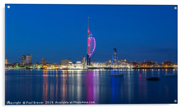 Spinnaker Tower At Night Acrylic by Paul Brewer