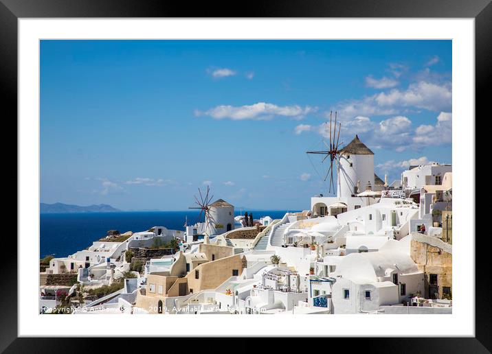White Windmill's in Santorini Greece Framed Mounted Print by Anthony Rosner