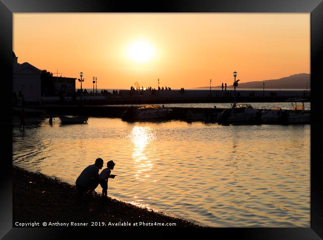 Father and Son in Mykonos Framed Print by Anthony Rosner