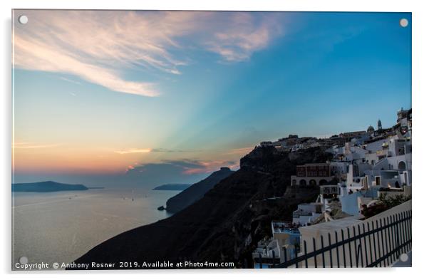 Sunset over Fira Santorini Acrylic by Anthony Rosner