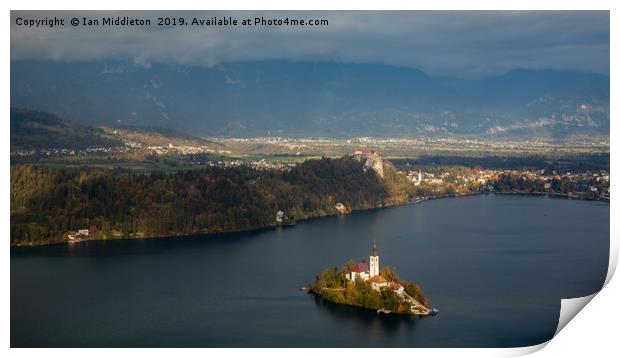 View of Lake Bled from Mala Osojnica Print by Ian Middleton