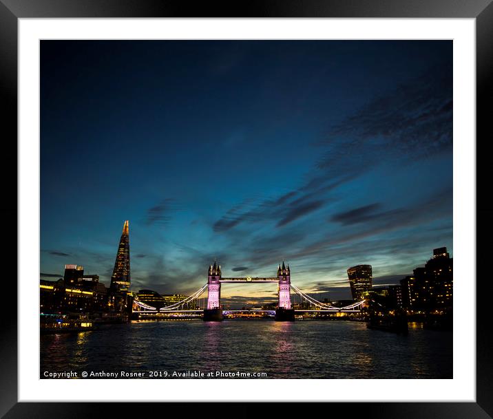 Tower Bridge at Sunset London Framed Mounted Print by Anthony Rosner