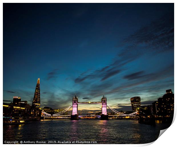 Tower Bridge at Sunset London Print by Anthony Rosner