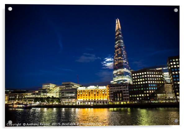 The Shard at Sunset, London Acrylic by Anthony Rosner