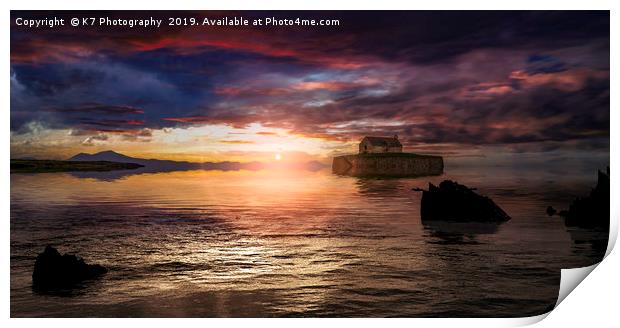 St Cwyfan's -The Church in the Sea Print by K7 Photography
