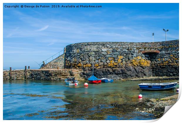 Lone Fisherman at La Salerie Harbour Guernsey. Print by George de Putron