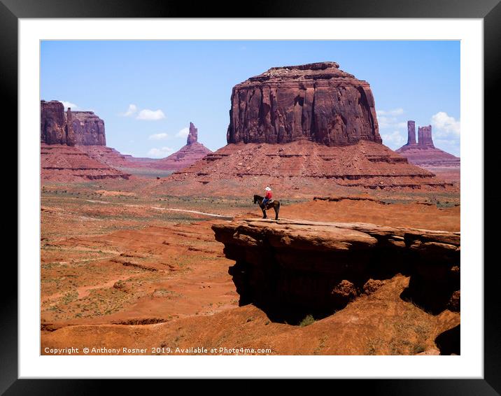 Monument Valley and the Horseman Framed Mounted Print by Anthony Rosner
