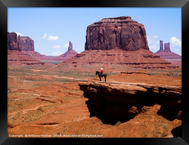 Monument Valley and the Horseman Framed Print by Anthony Rosner