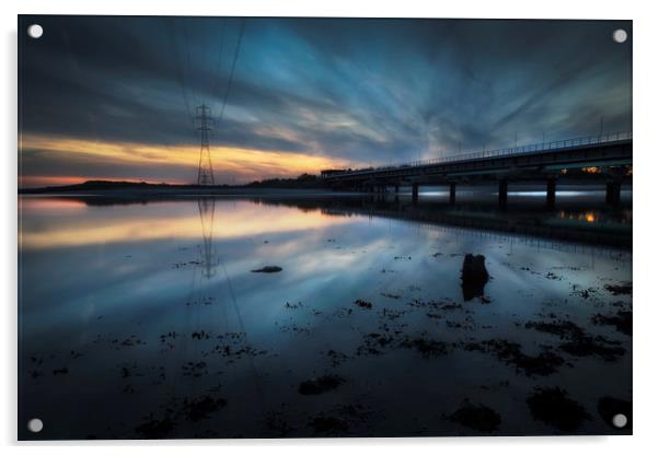 Loughor estuary rail bridge Acrylic by Leighton Collins