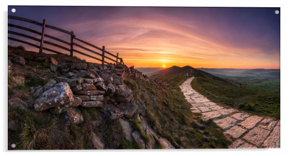 The Great Ridge sunrise, Castleton, Peak District. Acrylic by John Finney