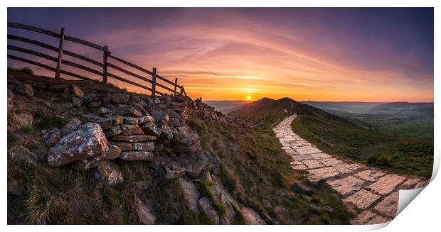 The Great Ridge sunrise, Castleton, Peak District. Print by John Finney