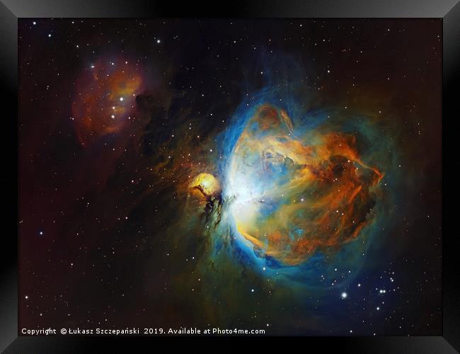 Deep space objects Orion (M42) and Running Man Neb Framed Print by Łukasz Szczepański