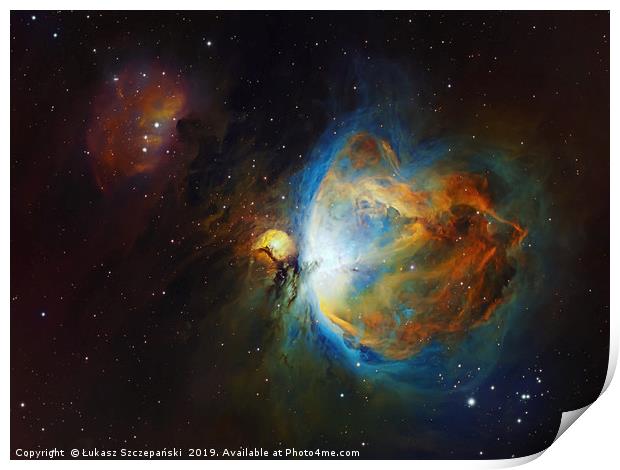 Deep space objects Orion (M42) and Running Man Neb Print by Łukasz Szczepański