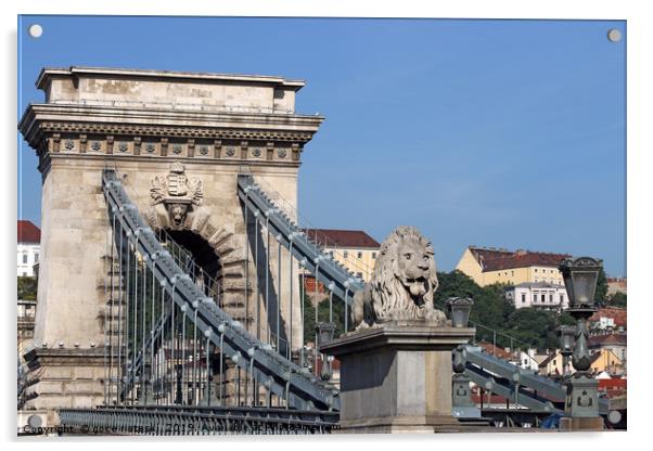 lion statue chain bridge Budapest Acrylic by goce risteski