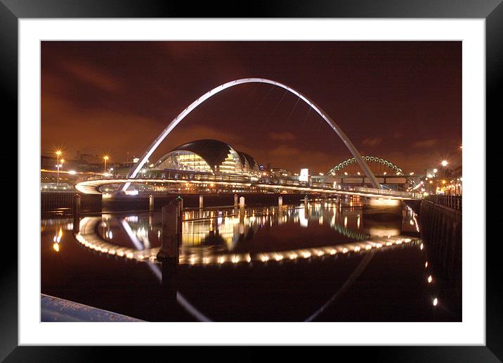 Newcastle Quayside at night Framed Mounted Print by Gail Johnson