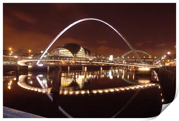 Newcastle Quayside at night Print by Gail Johnson