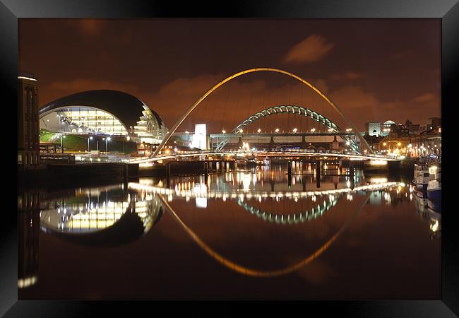 Newcastle Quayside at night Framed Print by Gail Johnson